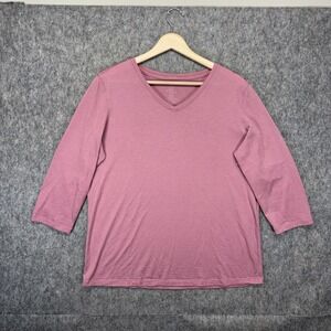 Woolx Elena 3/4 Sleeve V Neck Shirt Women's Large Merino Blend Wool Light Pink